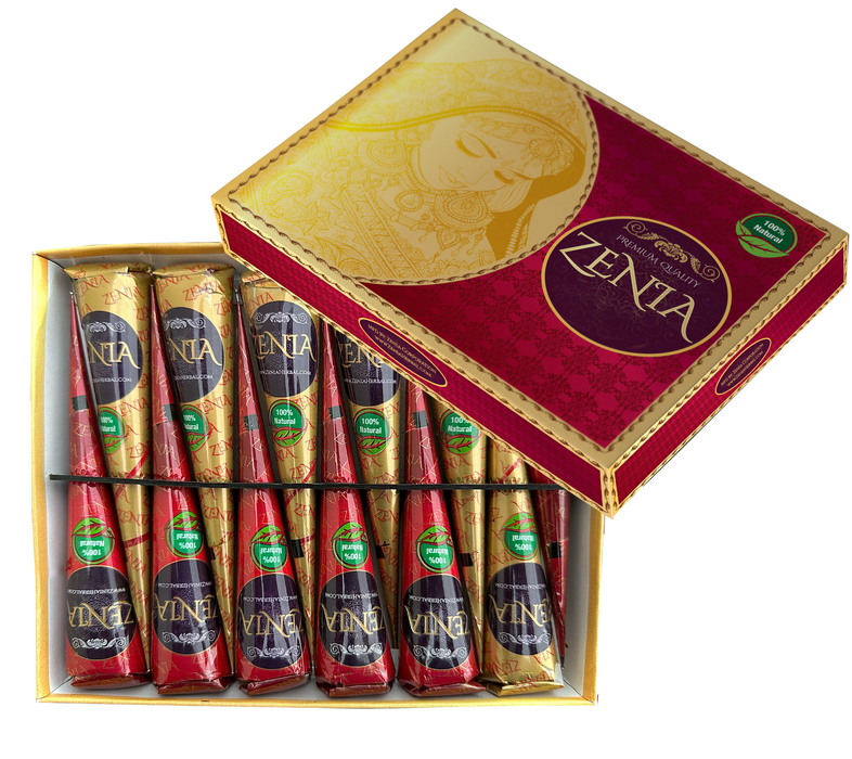 Pack of 24 Zenia 100% Natural Henna Cones Mehndi Cones For Temporary Body Art Tattoo Freckles
