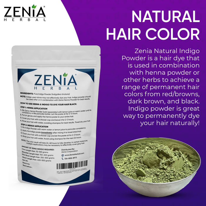 Zenia Indigo Powder Hair & Beard Dye Color 100% Natural Hair Dye 2022 Crop