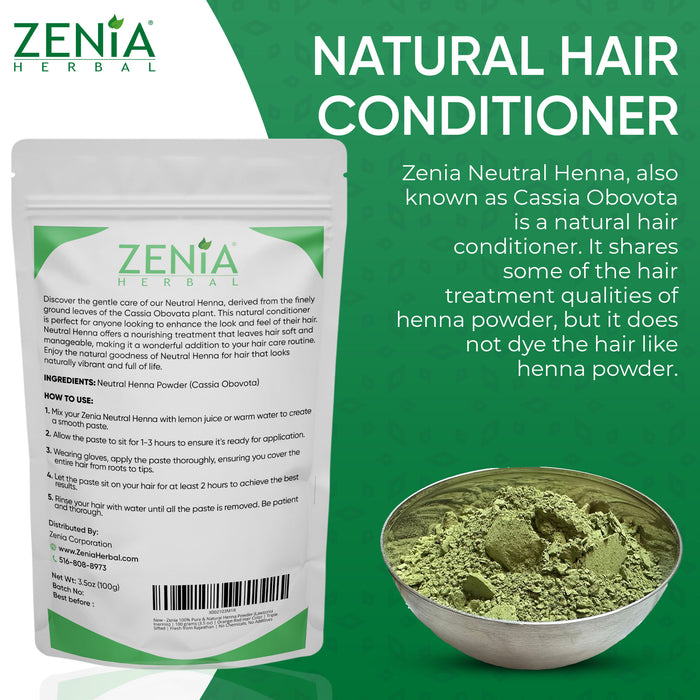 Zenia 100% Pure Neutral Henna Powder (Cassia Obovata) Colorless Henna for Hair 2022 Crop