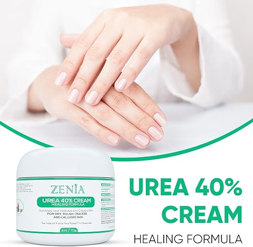 Zenia Urea 40% Cream 4oz Callus Treatment Hydrate and Moisturize Dry, Rough, ed & Callused Skin - For Feet, Elbows, Hands, Knees
