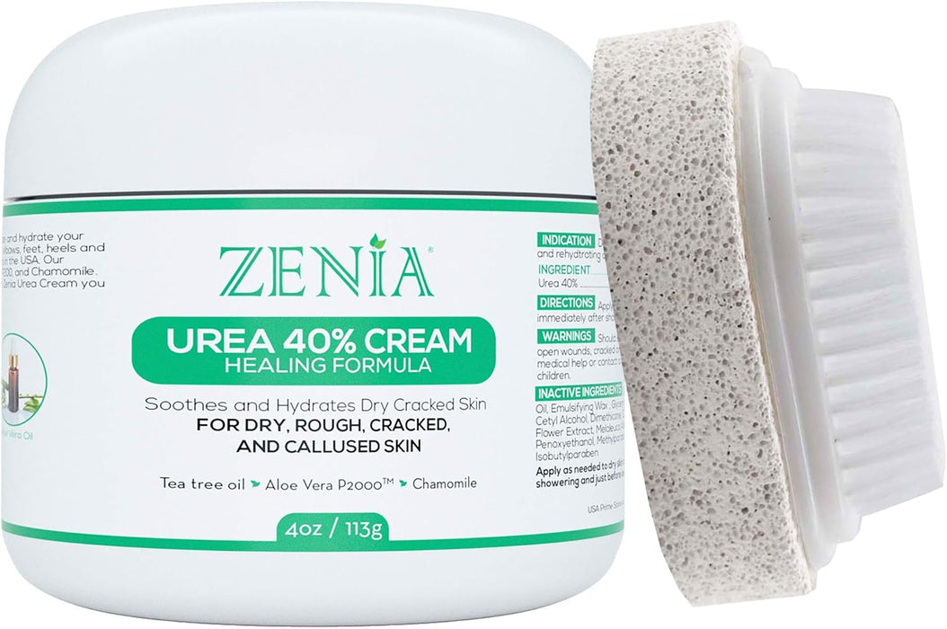 Zenia Urea 40% Cream 4oz Callus Treatment Hydrate and Moisturize Dry, Rough, ed & Callused Skin - For Feet, Elbows, Hands, Knees