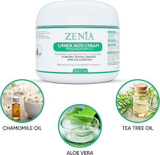 Zenia Urea 40% Cream 4oz Callus Treatment Hydrate and Moisturize Dry, Rough, ed & Callused Skin - For Feet, Elbows, Hands, Knees